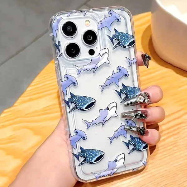 Requin bleu blanc esthétique clair, coque pour iPhone, pour iPhone 16 15 14 13 12 11 Pro Max, cadeau pour homme unisexe, coque en silicone 7 8 plus