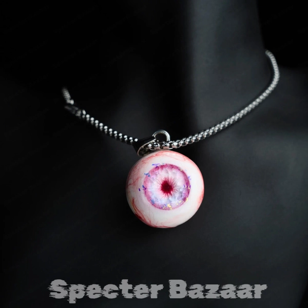 Handmade Glitter Eyeball Necklace, Realistic Bloodshot Evil Eye , Resin Gothic Jewelry, Unique Pink Purple Iris Pendant, Creepy Cute