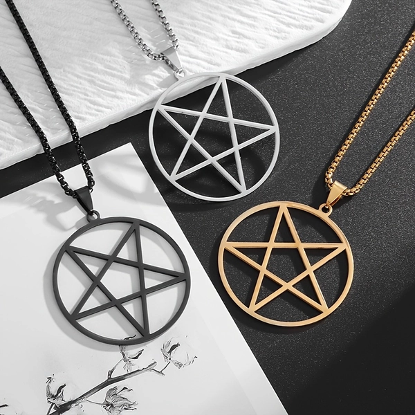 1pc Stainless Steel Pentagram Pendant Necklace, Men And Women Fashion Lucky Jewelry