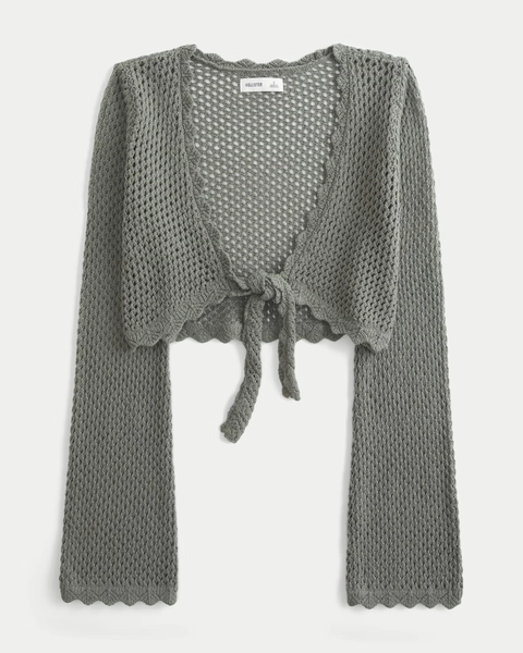 Long-Sleeve Tie Front Shrug