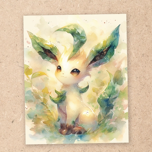 Leafeon, Watercolor Pokemon, 4x6 Art Print, Pokemon Art Print, Anime Art Print, Bedroom Wall Art, Eveelution | B02029