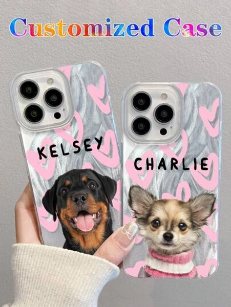 Customized Pet Dog/Cat Heart Pattern Photo Phone Case, Colorful Letter Phrase Blessing Text, Glossy Personalized Portrait Name Mobile Phone Cover Compatible With IPhone 11 12 13 14 15 16 Pro Max, S23 S24 S25 Ultra 5G, A13 A14 A15 A16 A33 A34 A35 A55 A56, Stylish, Colorful, Vintage, Cute, Contracted, Funny, Custom, Personalized, Unique, Customized, Ideal Gifts For Him, Ideal Gifts For Her, Boyfriend, Girlfriend, Family, Friends, Grandparents, Couple, For Anniversaries, For Birthdays,Season Picks,2025phonecase