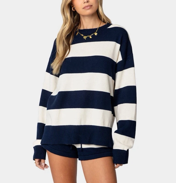 Edikted Women's Riley Oversized Striped Cotton Sweater