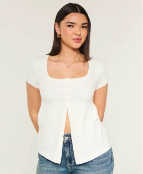 Short-Sleeve Flyaway Babydoll Top