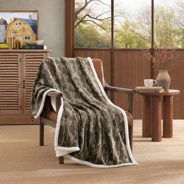 Mossy Oak Sherpa Throw Blanket, 50"x60”, Bottomland