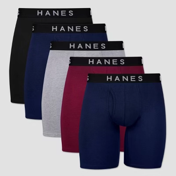 Hanes Premium Men's Stretch Long Leg Boxer Briefs 5pk - Black/Navy Blue/Gray XL: Tagless, Breathable, Moisture Wicking
