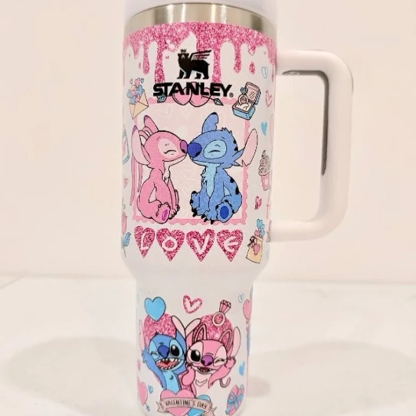 Stanley Stitch Love Tumbler 40oz Disney Inspired White Quencher Cup - New Home | Size: l