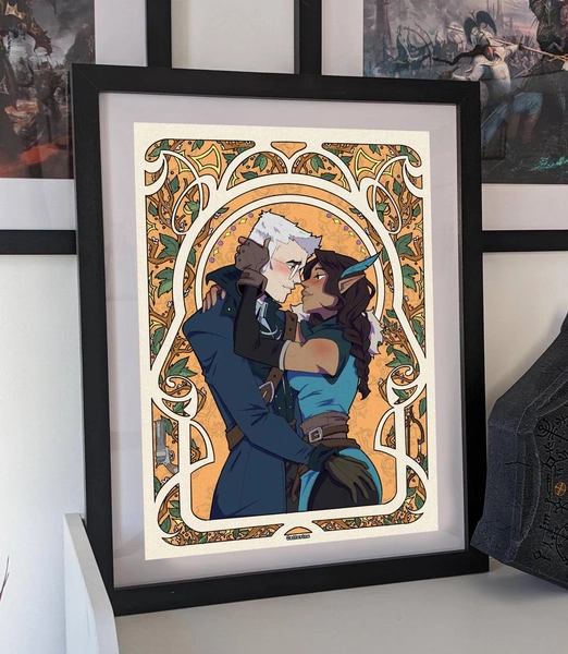 Vox Machina illustration print, Percy and Vex couple foil poster