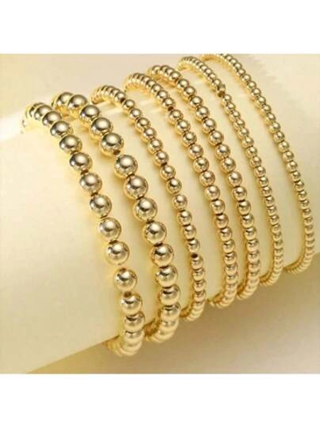 Handmade Bead Bracelet Elastic Stacking Set, Small Gold Bead Multi-Layer Jewelry, Versatile For Daily Wear, Suitable For Your Birthday Gift, Anniversary Gift, Valentine's Day Gift