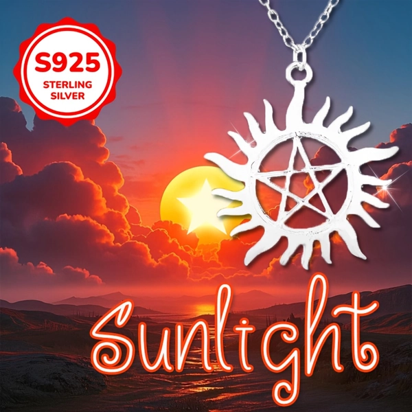 Y2K S925 Silver Women'S Fashion Pendant Necklace - Flame + Five-pointed + Sun +Layered + Devil Trap + Devil + Gothic +Y2K Style, 925 Sterling, Low Allergy, for Celebration, Birthday, Valentine'S Day, Music Festival, All Seasons, Everyday Wear, Vintage Gothic, Religious Symbol