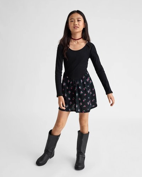 The Children's Place Girls Floral V-Waist Dress | Size XS (4) | Black | Cotton/Polyester/Spandex