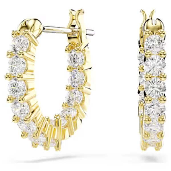 Matrix Vittore hoop earrings, Round cut, White, 18K gold finish