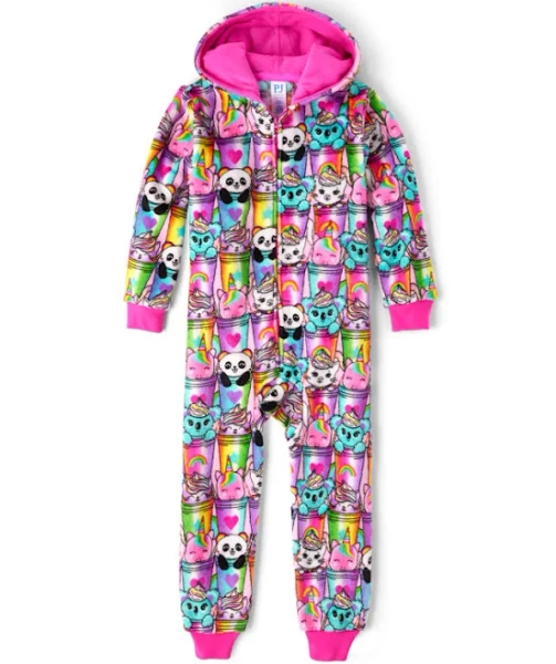 The Children's Place Girls Long Sleeve Animal Milkshake Print Fleece Pajamas