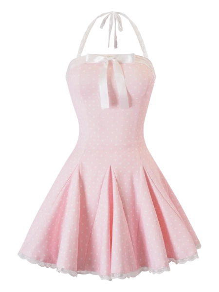 Dolly Polka Dot Dress + Petticoat (Pink)