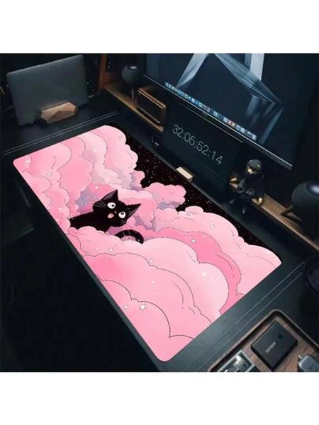 Black Cat Clouds Fast Delivery Keyboard Pad Lock-Edge Extended Mousepad Kawaii Pink Purple Office Desktop Protection Pad XXL Rug