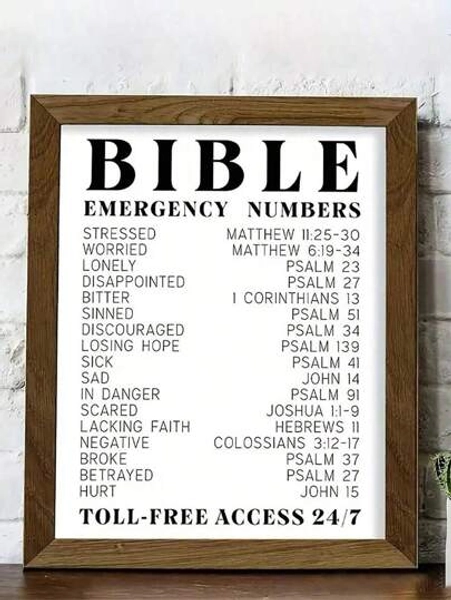 SHEIN 1pc Bible Verse Emergency Numbers,Art Hanging Picture, Bible Verse Wall Art - Inspirational, Spiritual Typography Wall Print - Gifts For Women And Men, Festival Decor Home, Unframed