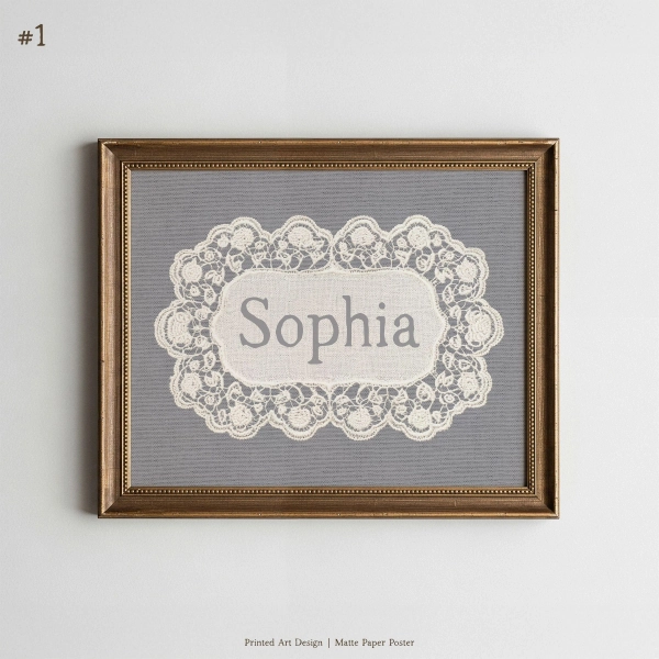 Custom Lace Nursery Name Printed Wall Art, Vintage Style Room Art, Personalized Baby Home Decor, Cottage Core Gift for Daughter