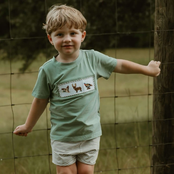   Hand Smocked Wildlife Shorts Set