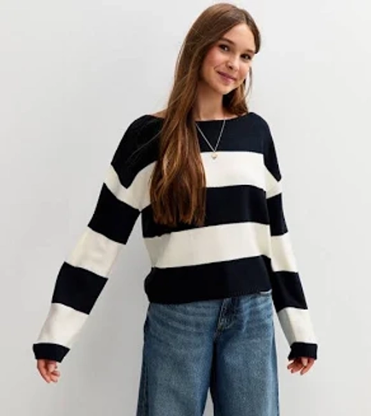 New Look Girls' Striped Slash Neck Jumper