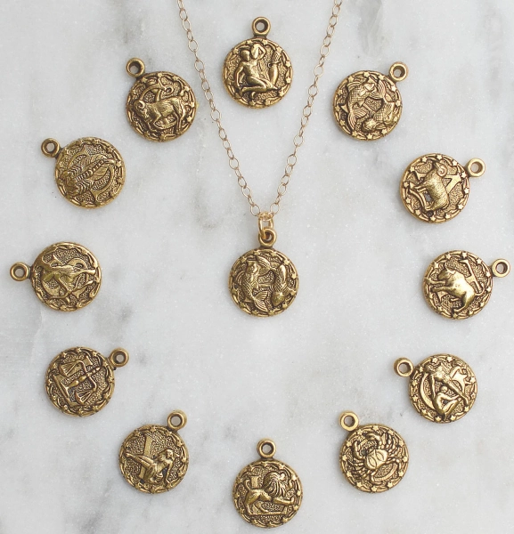 Fav Zodiac Necklace Gold filled chain, Horoscope Necklace, Ancient Coin Pendant, constellation Jewelry, Dainty Zodiac Necklace, Pisces medallion