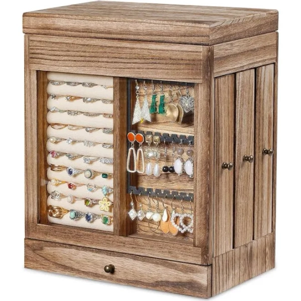One Allium Way 5-Layer Wooden Jewelry Box with Glass Window and Mirror