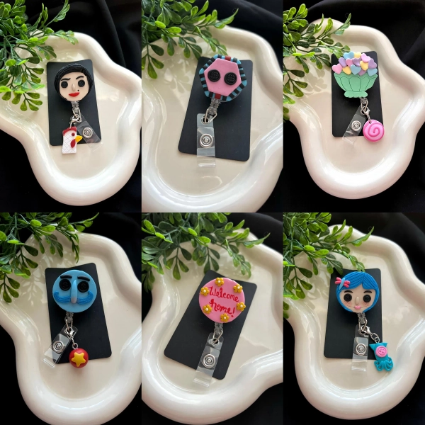 ID badge holder/ retractable ID Reel/ polymer Clay/ handmade/ the other world/ the other mother/ Coraline/ Accessories/ Unique
