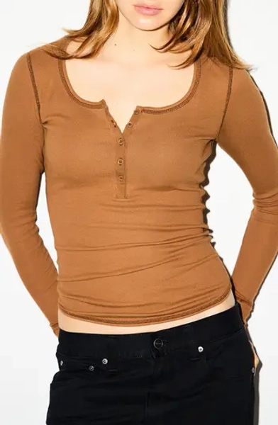 Cotton RIb Scoop Neck Henley