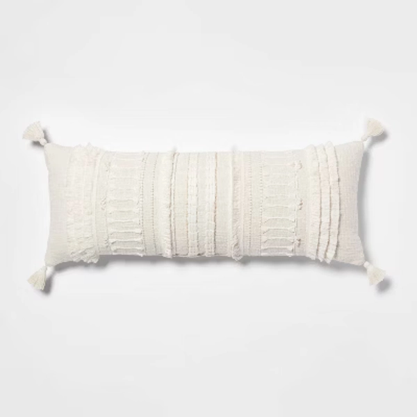Oversized Oblong Woven Knotted Fringe Decorative Throw Pillow Natural - Threshold™: Cotton, Indoor Rectangle Accent Pillow