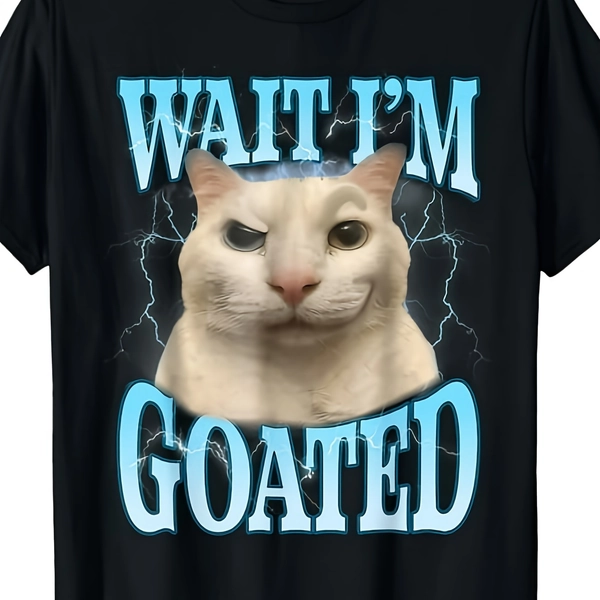 Funny "Wait I'm Goated" Meme T-Shirt for Men & Women - 220gsm Pure Cotton Retro Unisex Tee with Meme Graphic, Casual Humor Saying, Short Sleeve Shirt ()