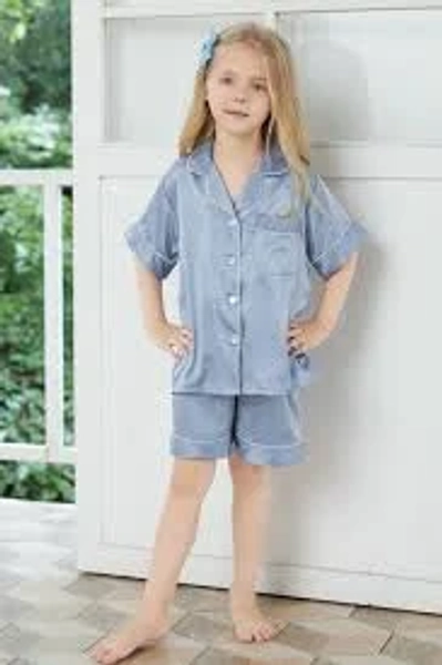 New Flower Girls Pajamas Set Plain Silk Short Pajamas