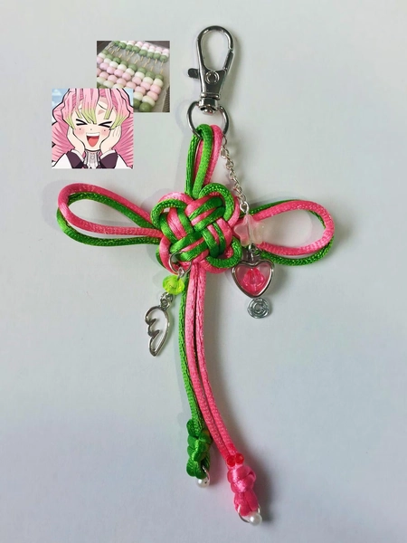 Demon Slayer Mitsuri keychain - Handmade Korean/Chinese knot keychain with beads, Mitsuri Kanroji inspired, kimetsu no yaiba, anime gifts