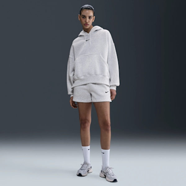 Nike Sportswear Phoenix Fleece Women's Mid-Rise 4" Shorts - Birch Heather/Black - Size S