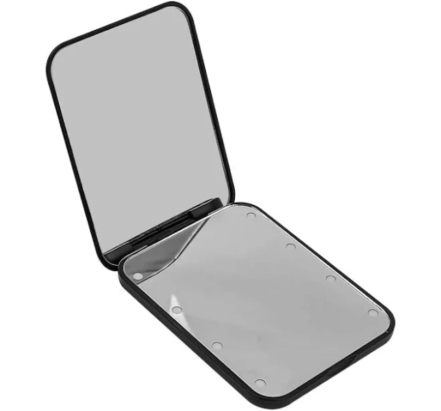 CENPEK Mini LED Pocket Mirror Small Cosmetic Mirror with Light Compact Foldable Double-Sided Rectangle,Black