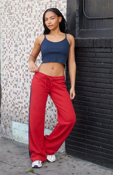 Red Hilary Side Stripe Yoga Baggy Sweatpants