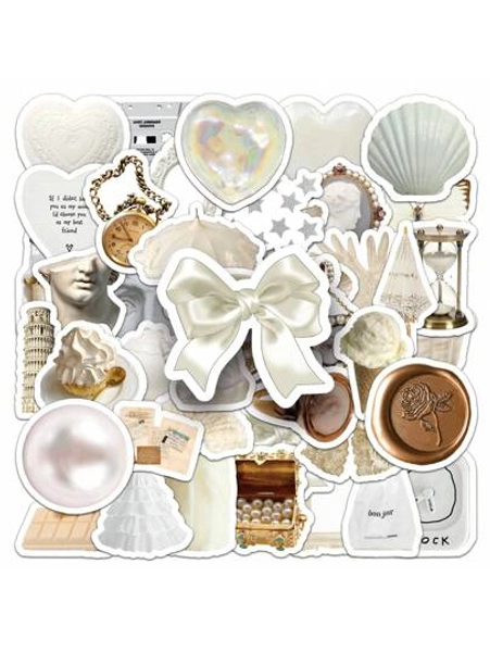 50pcs Cute White Girl Style Stickers For Scrapbooking, Diary, Laptop, Bumper, Skateboard, Water Bottle, Computer, Phone, Cartoon, Hard Hat, Car Stickers And Decals For Walls,WaterBottles,And Phones - DIY Vinyl Decals For Fun And Personalization