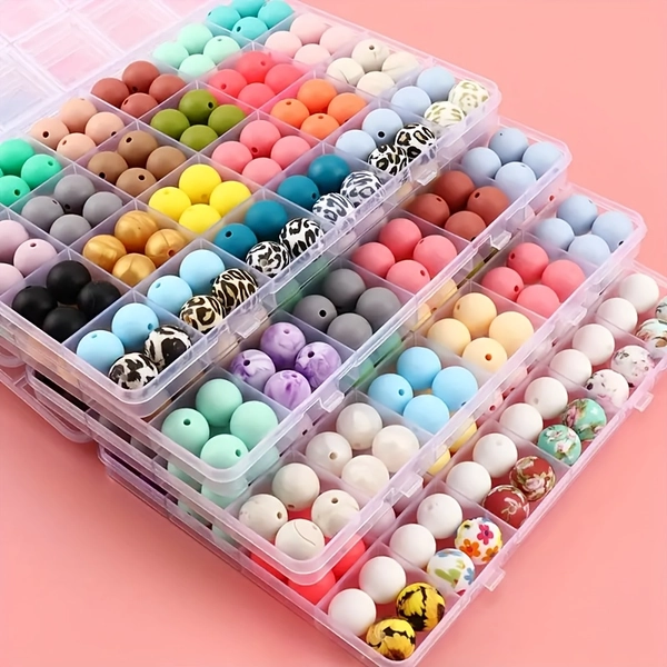 Kit for Creating Keychains with 98 Silicone Beads - Assorted Round Rubber Beads - Handmade Necklace Components - Jewelry Crafting Materials - Pen Additions - Materials for Handicrafts - Silicone Beads (Packaged)