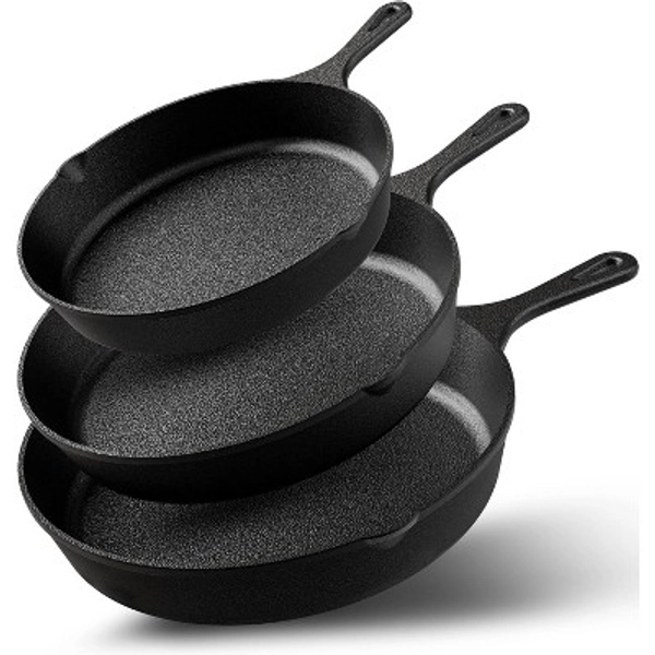 Kichly Pre-Seasoned Cast Iron Skillet Set 3-Piece - 6 Inch, 8 Inch and 10 Inch Cast Iron Set - Black