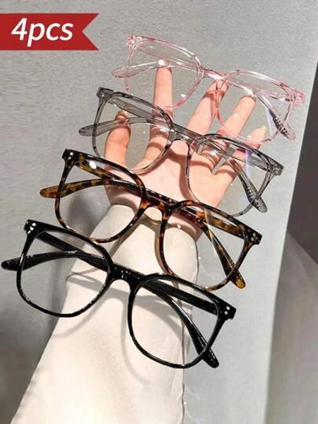 4-Piece Blue Light Glasses Women Set | Unisex Minimalist Style | Ideal For Reading & Computer Use  | Multiple Color Combinations | Stylish Fashion Accessories For All Occasions Large-Frame Glasses