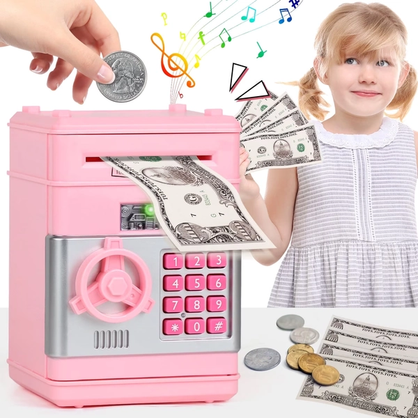 Piggy Bank for Kids Girls Boys, Large Electronic Money Saving Box with Password Protection, Automatic Paper Money Scroll - Pink - Walmart.com