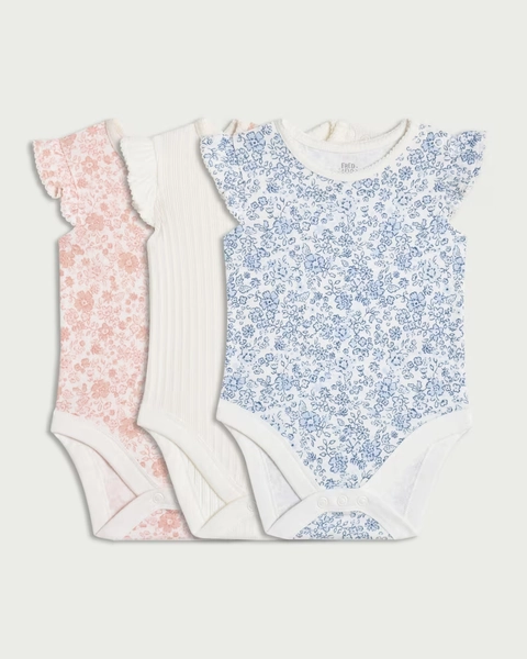 F&F Baby 3-Pack Pure Cotton Floral Print Bodysuits in Multi
