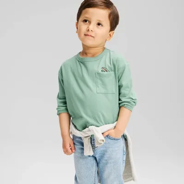 Toddler Boys' Long Sleeve Oversized Graphic T-Shirt - Cat & Jack™ Teal Green 12M