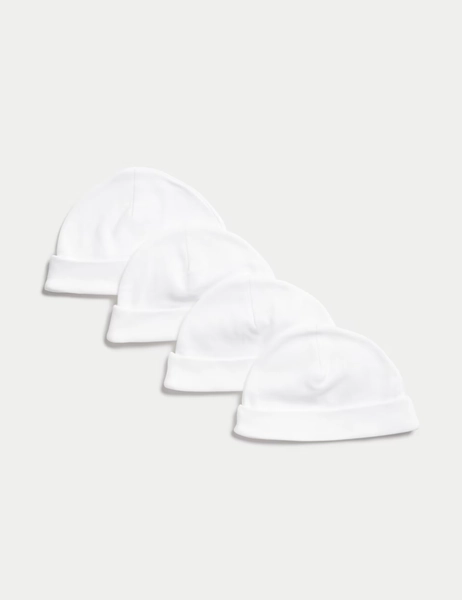 4 Pack Pure Cotton Hats (0-1 Yrs)