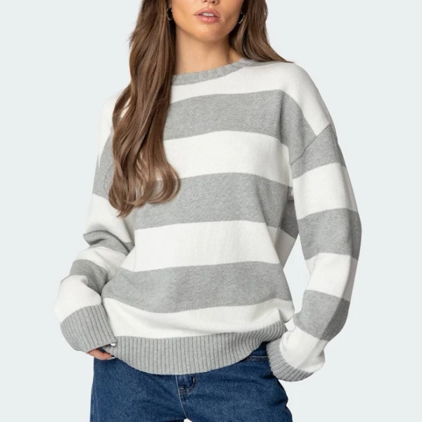 Edikted Women's Richie Oversized Striped Cotton Crewneck Sweater