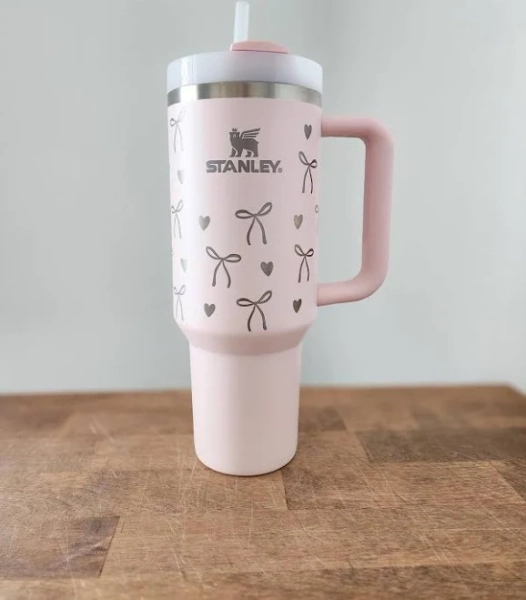 Coquette bow Stanley - bow tumbler - Laser engraved coquette bow and hearts Stanley - girls preppy cup - bow Stanley