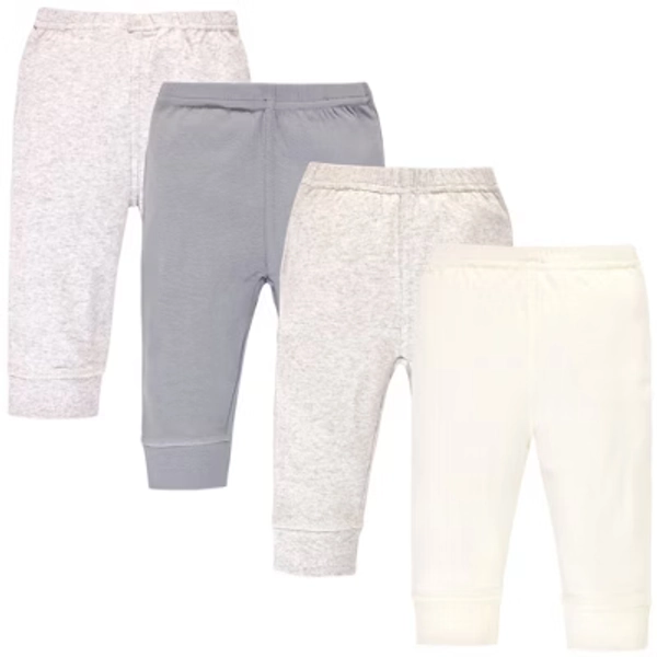 Touched by Nature Baby and Toddler Organic Cotton Pants 4pk, Heather Gray Oatmeal, 6-9 Months