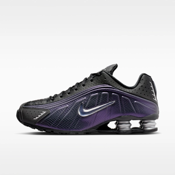 Nike Shox R4 Men's Shoes - Black/Metallic Silver/Purple Dynasty/Anthracite - Size 3.5