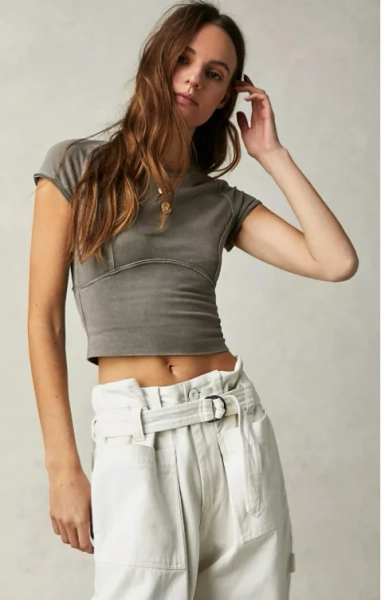 Free People-We The Free Protagonist Cropped Cap Sleeve Tee