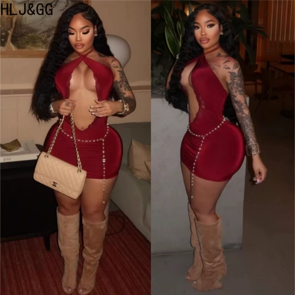 HLJ&GG Sexy Hot Girl Lace Hollow Halter Bodycon Mini Dresses Women Backless Sleeveless Slim Vestidos Fashion Party Club Clothing - AliExpress 200000345