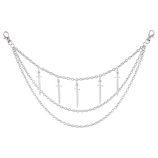 Alloy Multilayer Chain Belt with Swivel Clasps and Sword Pendants