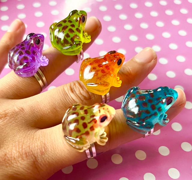 Cute frog ring gold or silver blue purple green orange pink